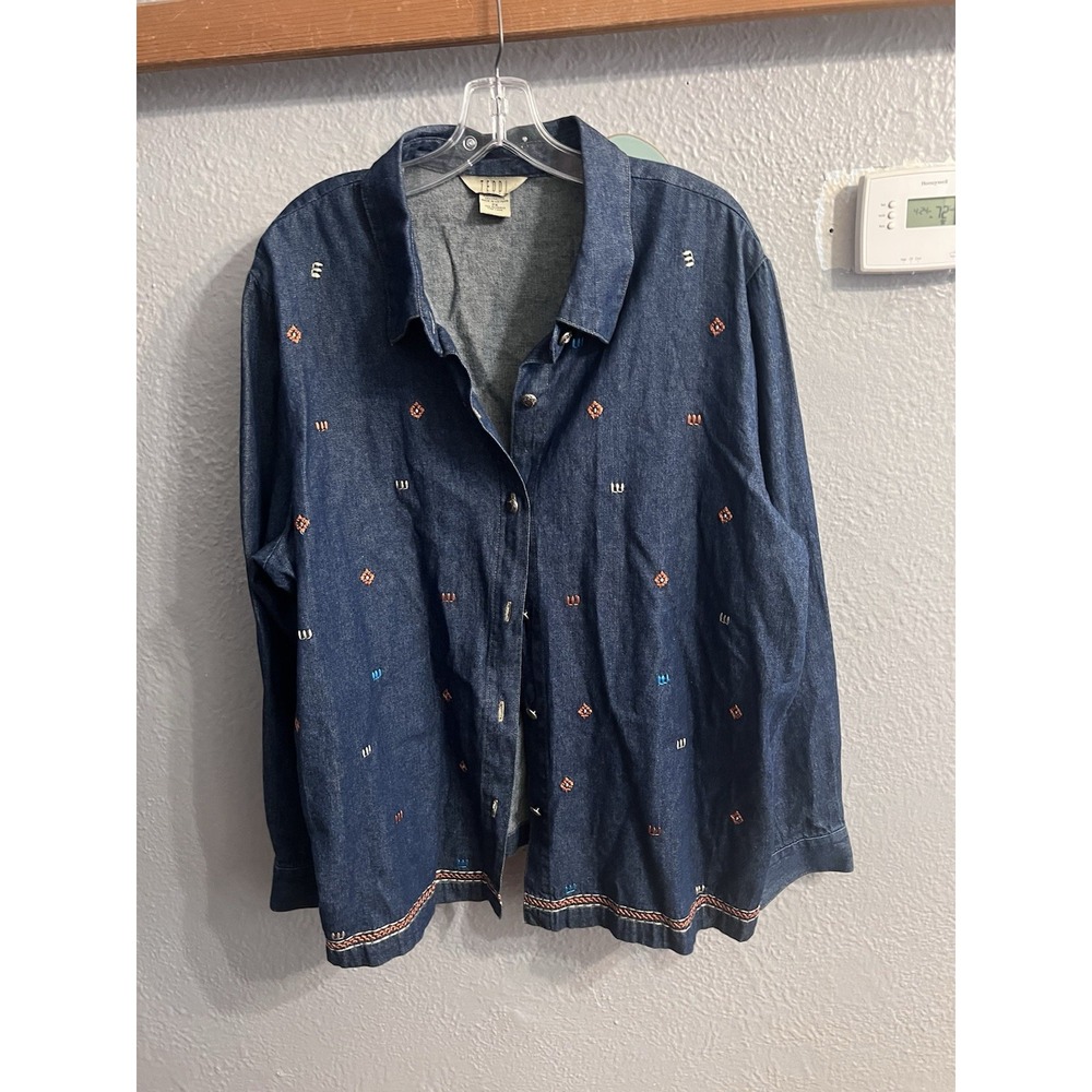 Vintage Teddi woman Long sleeve embroidered denim jacket size 2X